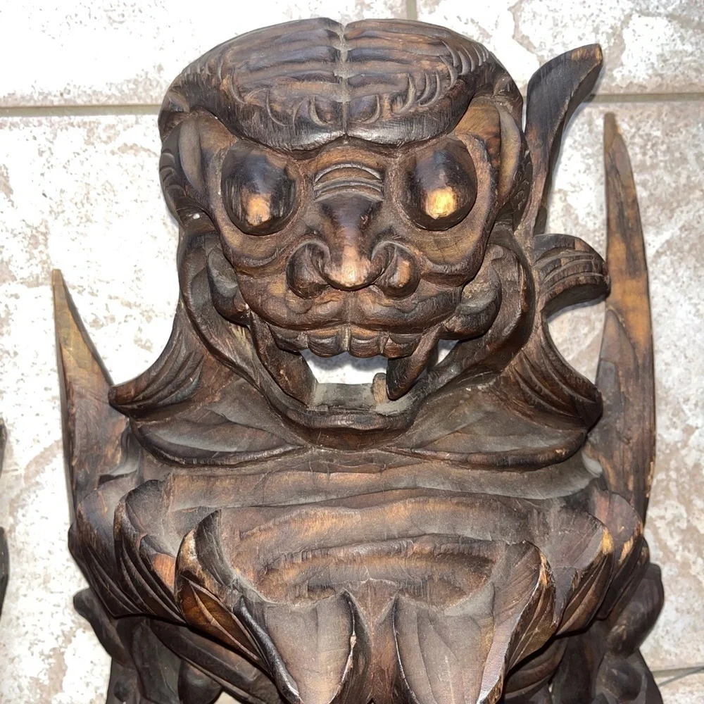 Antique wooden carved Chinese masks set of two